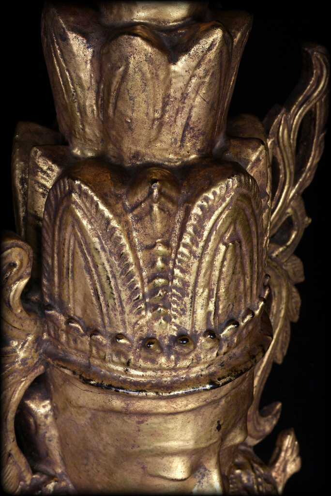 Extremely Rare 18C Wood Crown Shan Burma Buddha #A040